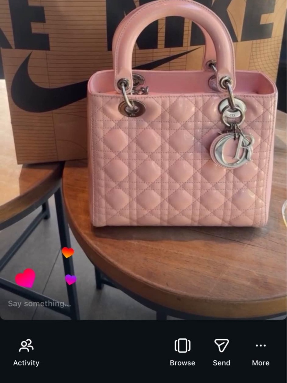 Dior Light Pink Patent Lady Dior Satchel with CD Charm